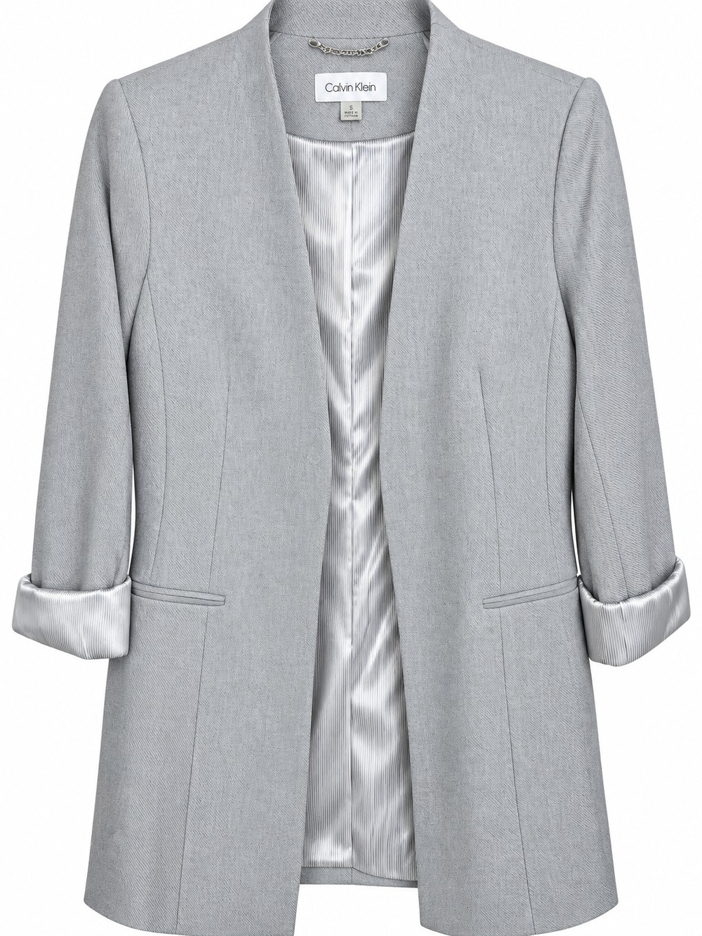 Calvin Klein Light Gray Open-Front Collarless Blazer